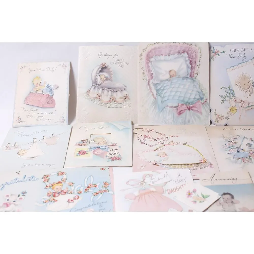 40s 50s New Baby Greeting Card Lot Scrapbooking Craft Collectible~260612-WH 1112